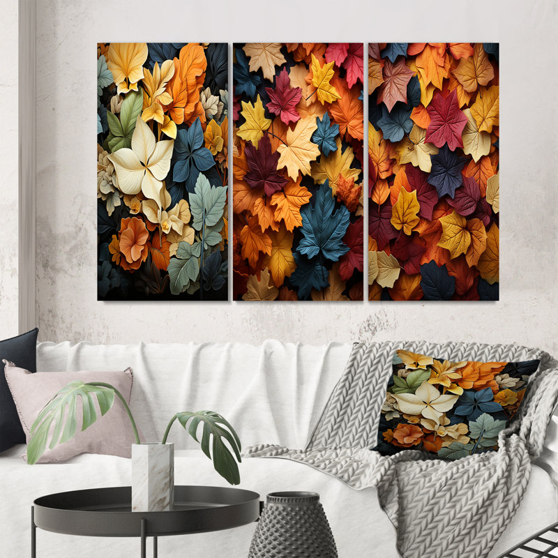 Ensemble d'imprimés 3 pièces - Feuilles d'automne, Toile tendue, H 28 po x l 36 po