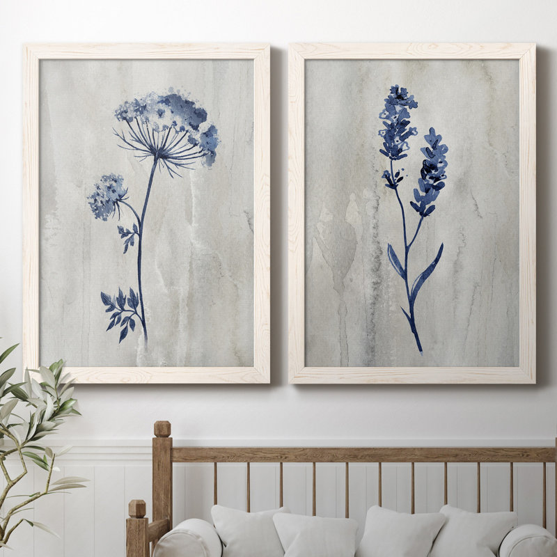 «Indigo Botanical I», ensemble de 2 reproductions d'impressions, Toile encadrée, H 31,5 po x l 47 po, Blanc