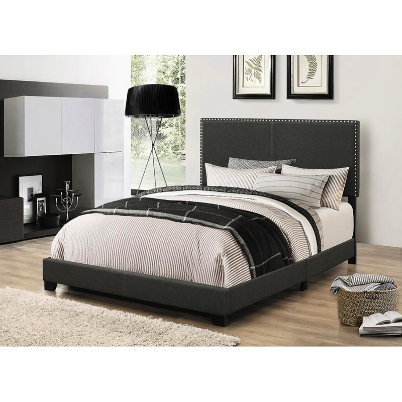 Charcoal Full Bed With Robust Wood Frame And Stylish Headboard Trim Bedroom Decorative, Charcoal, Full