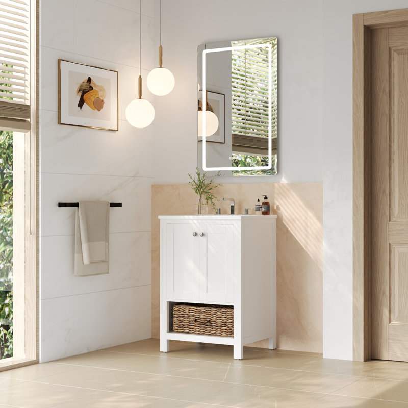 Miroir de salle de bain moderne à DEL sans cadre avec 3 couleurs réglables, 35,32 po x 23,72 po