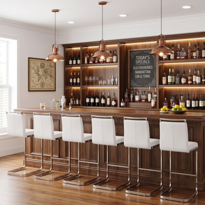 Modern PU Leather Counter Height Bar Stools Set of 6 with Metal Frame