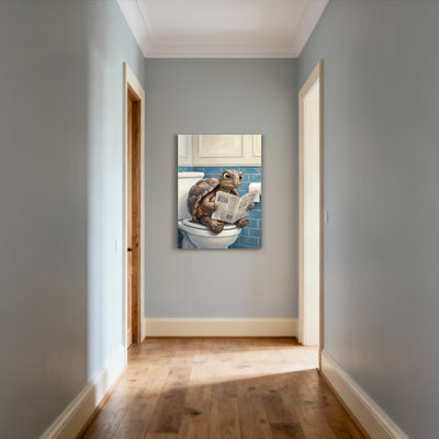 Tortue lisant le journal sur toile tendue, reproduction de peinture à l'huile sur toile
