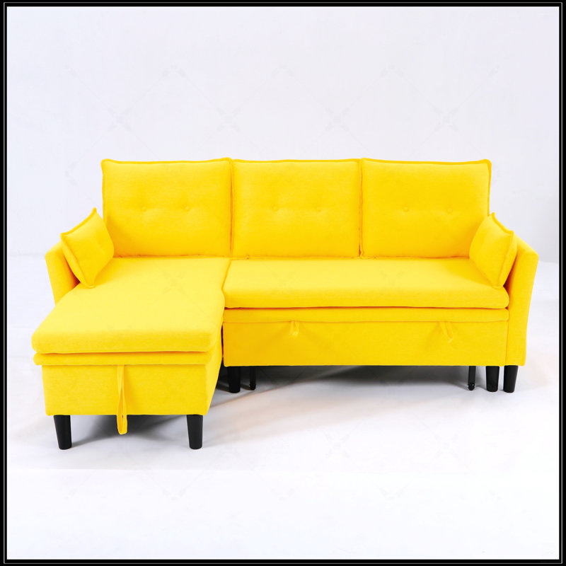 Canapé modulaire en L avec méridienne réversible avec rangement, Jaune