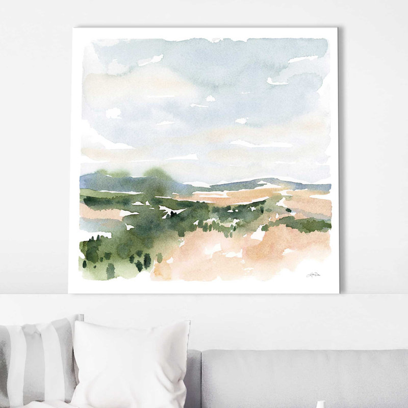 Paysage doux II - peinture, L 18 po x H 18 po, Toile tendue