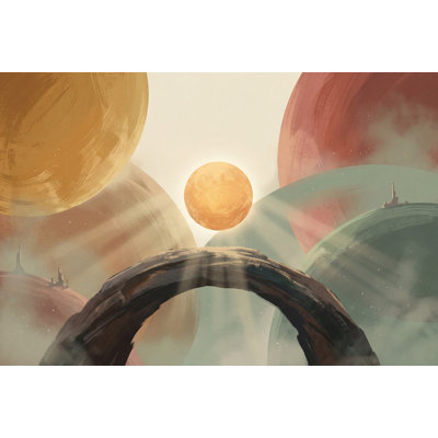 Abstract Landscape Wallpaper Surreal Planets Removable Geometric Circles Wall Decor