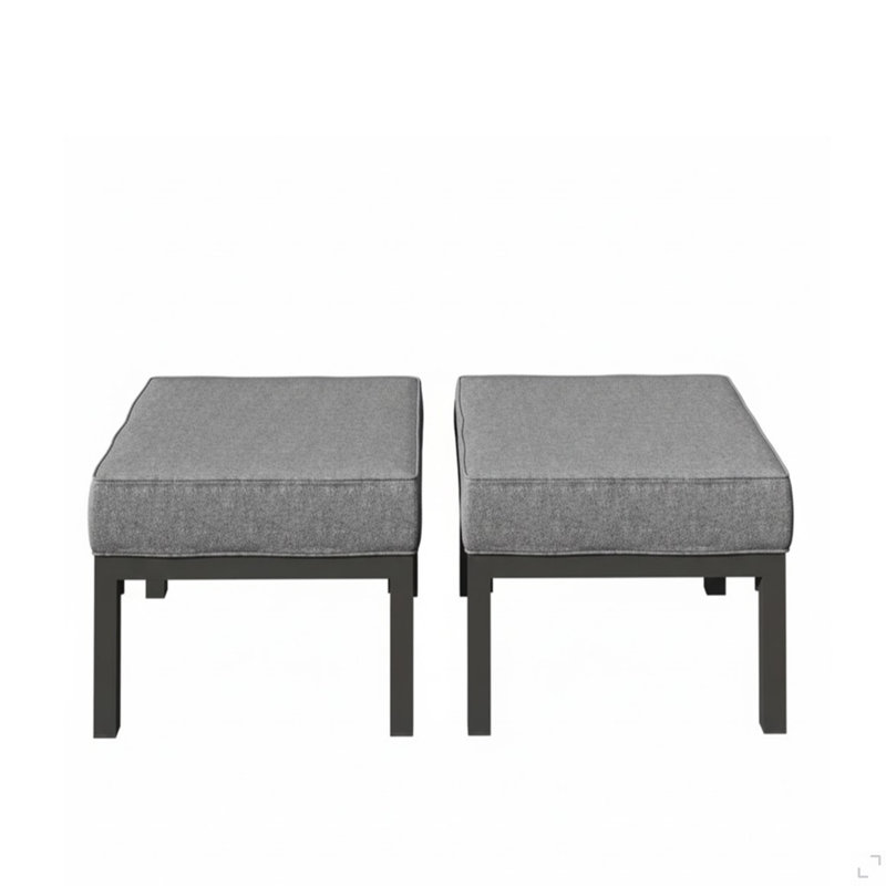 Set Of 2 24" Aluminum Patio Ottomans With Dark Gray Cushions, All-Weather Footrests