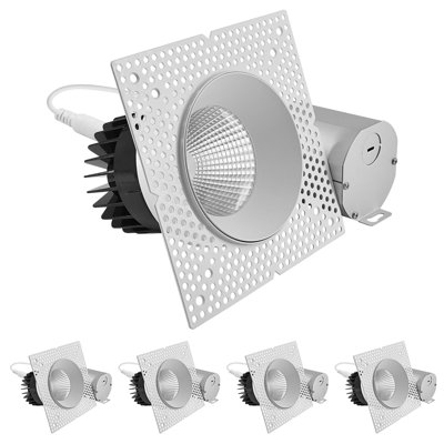 LUXRITE 4-Inch Trimless LED Recessed Spotlight, 25W, 2000LM, 5CCT 2700K-5000K, 38°, Dimmable, CRI90, Damp & IC Rated, Plaster Downlight, White 4 Pack