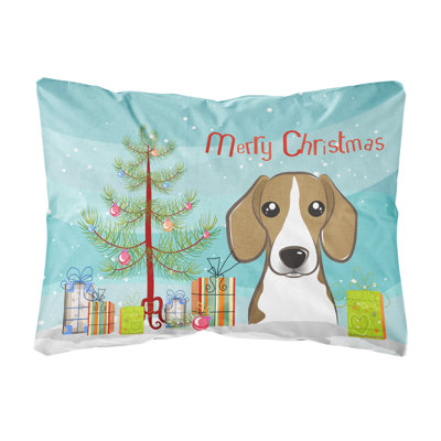  Christmas Tree and Beagle Fabric Indoor/Outdoor Throw Pillow