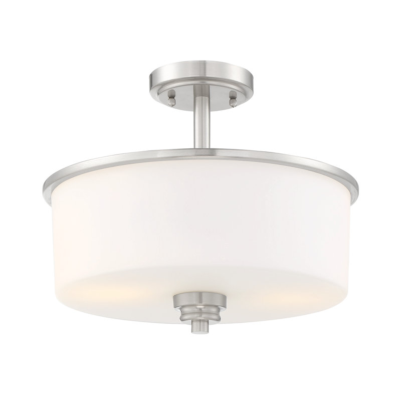 Willard 2 - Light Dimmable Drum Chandelier, Brushed Polished Nickel, White Frosted