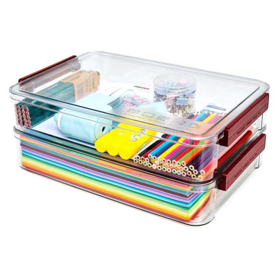 2 boîtes de rangement transparentes empilables en plastique 5,5 pintes avec couvercles, boîte de classement portable 9 X 13