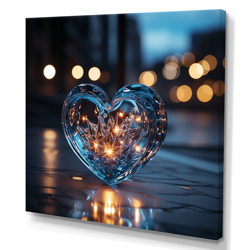 «Blue Neon Heart Shape I», reproduction sur toile, H 24 po x l 24 po x P 1 po