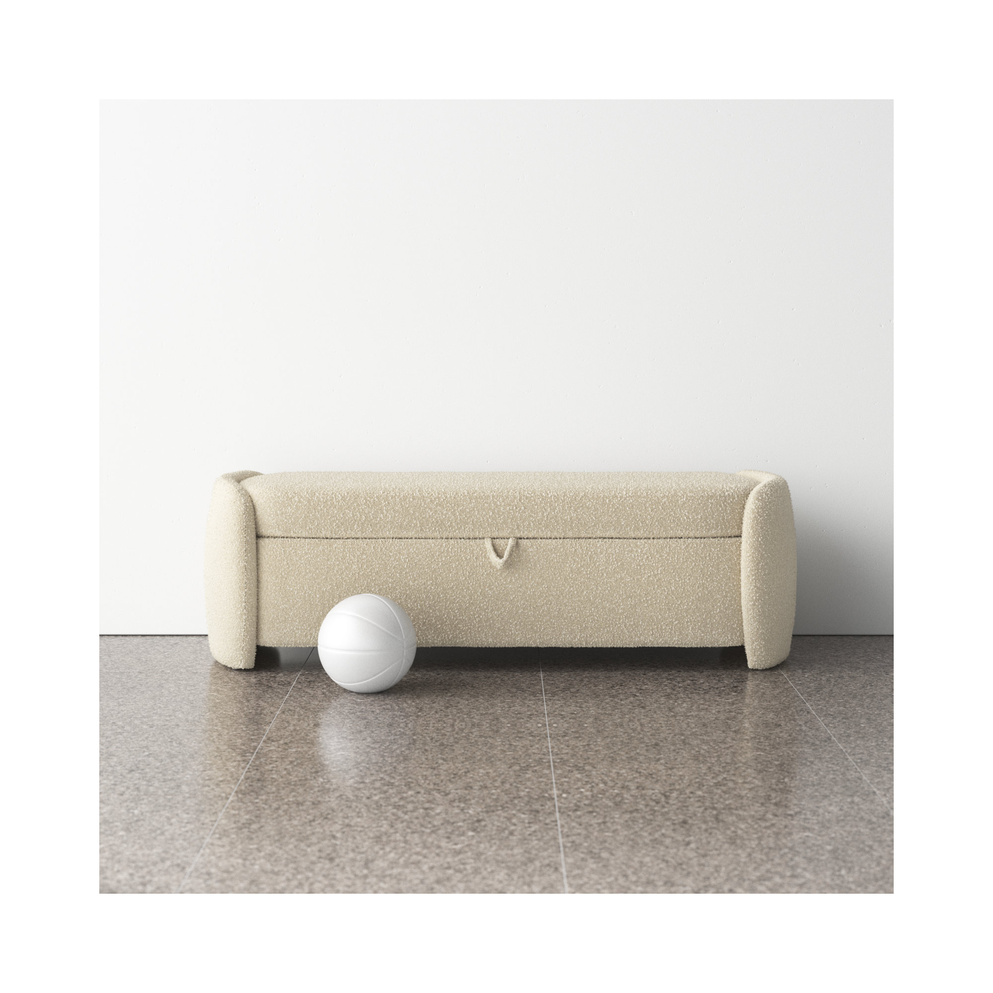 Kalevi 60" Boucle Storage Bench, Oatmeal
