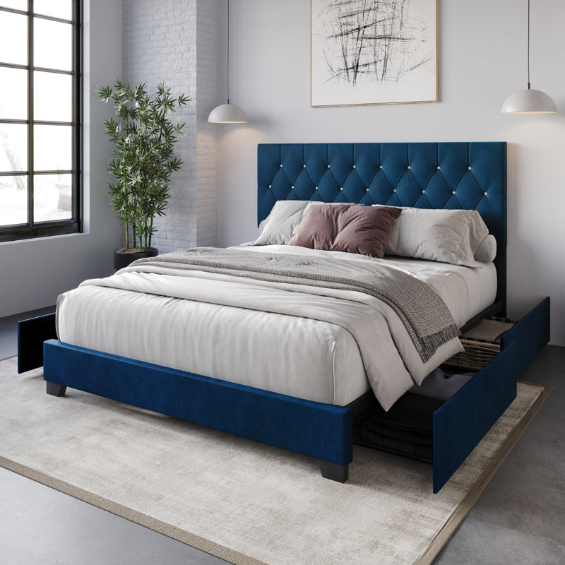 Svend Upholstered Platform Storage Bed, Blue, King