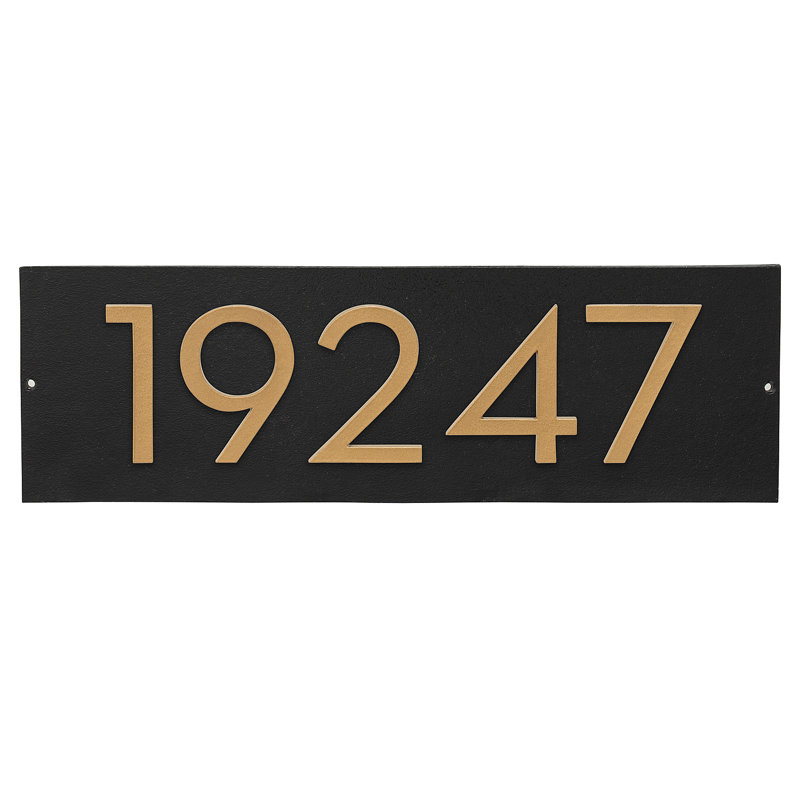 Plaque d'adresse horizontale flottante 4 po (5 chiffres), Noir, Or, Oui