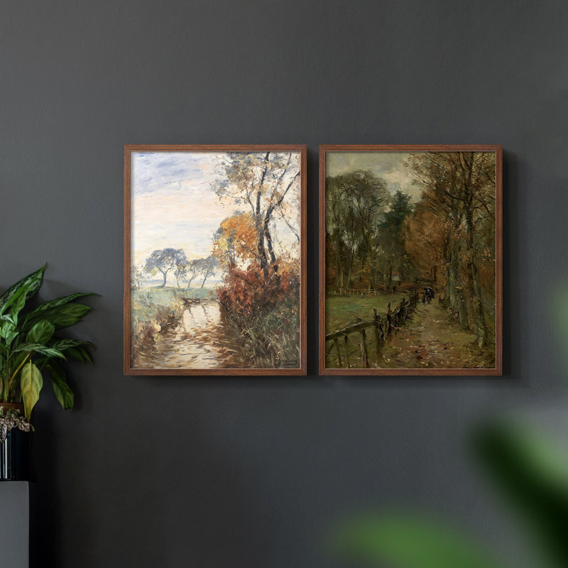 «Vintage Landscape», impression giclée sur cadre en X - ensemble de 2, Noyer, H 9 po x l 22 po