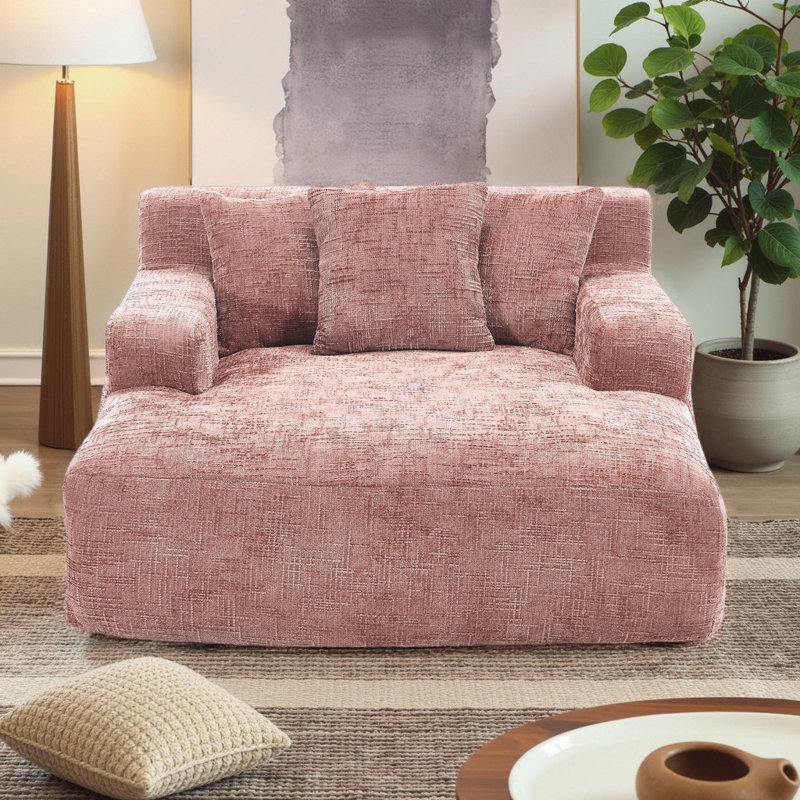 Canapé-lit Chenille Lazy avec 3 oreillers, Rose
