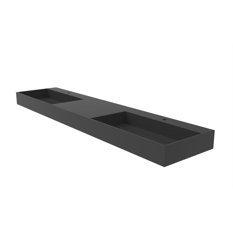 Juniper 84" Wall Mounted Solid Surface Floating Double Bathroom Sink with Concealed Drain - Black, Black