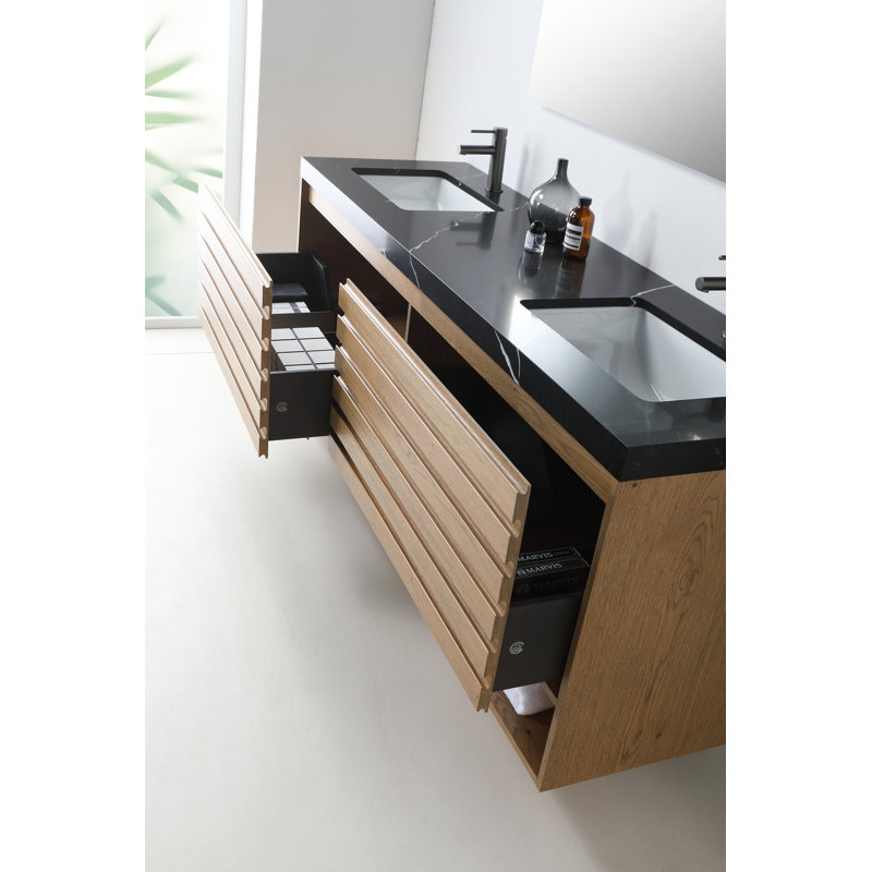 Matera 72" W Double Vanity, Pecan Oak, Black