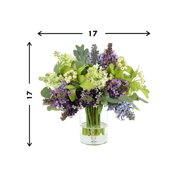 17 Artificial Lilac Flowers - (Set of 6) Primrue Flowers/Leaves Color: Purple