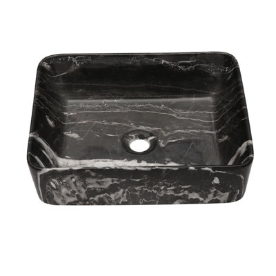Lavabo de salle de bain vasque rectangulaire en céramique 19 po x 15 po noir et marbre