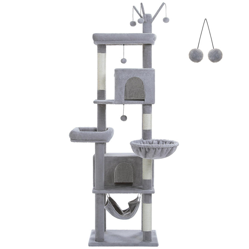 Arbre à chat 75 po avec grand appartement, poteaux à griffer en sisal, hamac et perchoir