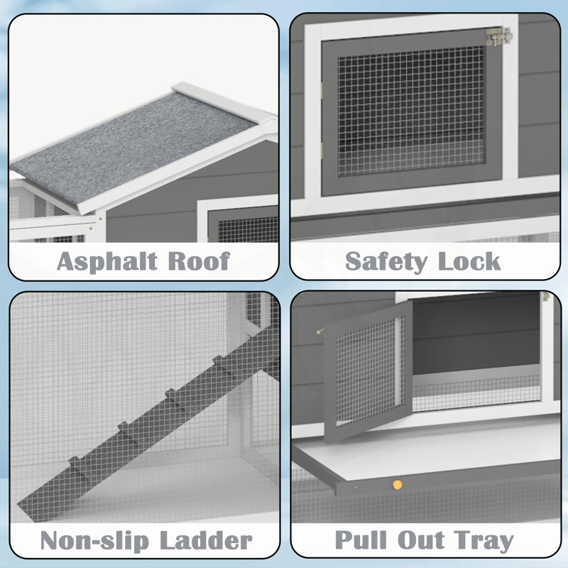 Heerad à lapins d'extérieur en bois durable avec plusieurs fonctionnalités, Gris