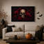 Art mural sur toile, crâne blanc entouré de roses rouges et d'Halloween foncé-1556897540