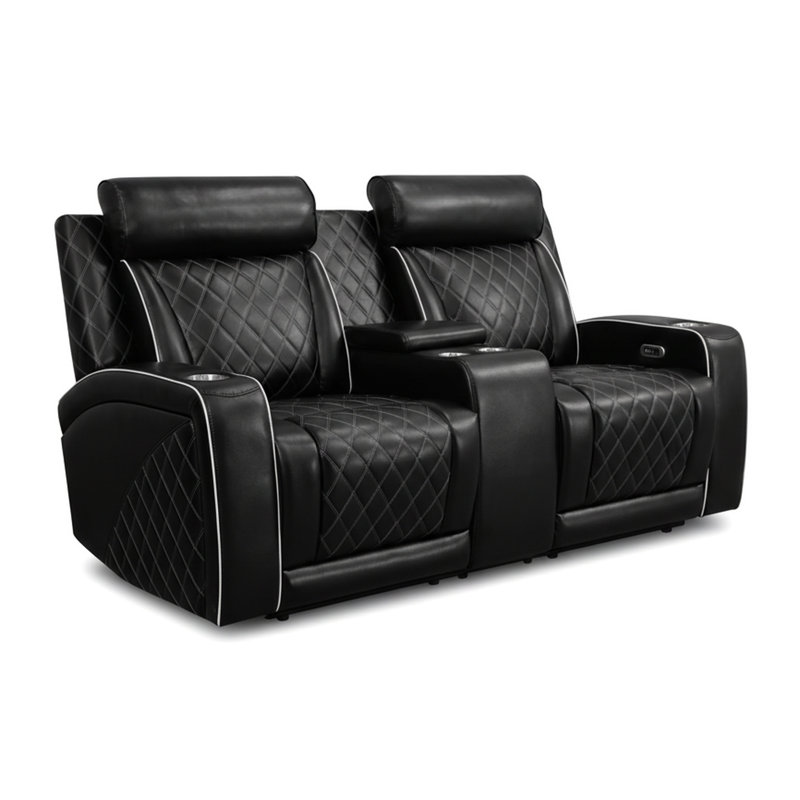 Causeuse inclinable électrique en cuir noir avec rangement, lumières DEL et chargement USB - sièges de cinéma maison avec support à double ressort et structure en bois massif