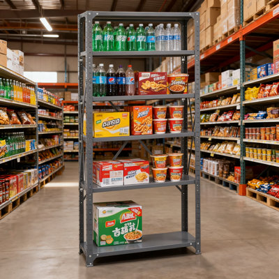 Commercial-Grade Steel Shelving Unit With 6 Adjustable Shelves, 750 Lb Capacity, Box Beam Design And Durable Powder Coat Finish