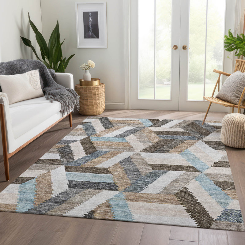 Tapis brun intérieur / extérieur lavable à la machine Claudian ACN1241, Rectangle 9 pi x 12 pi