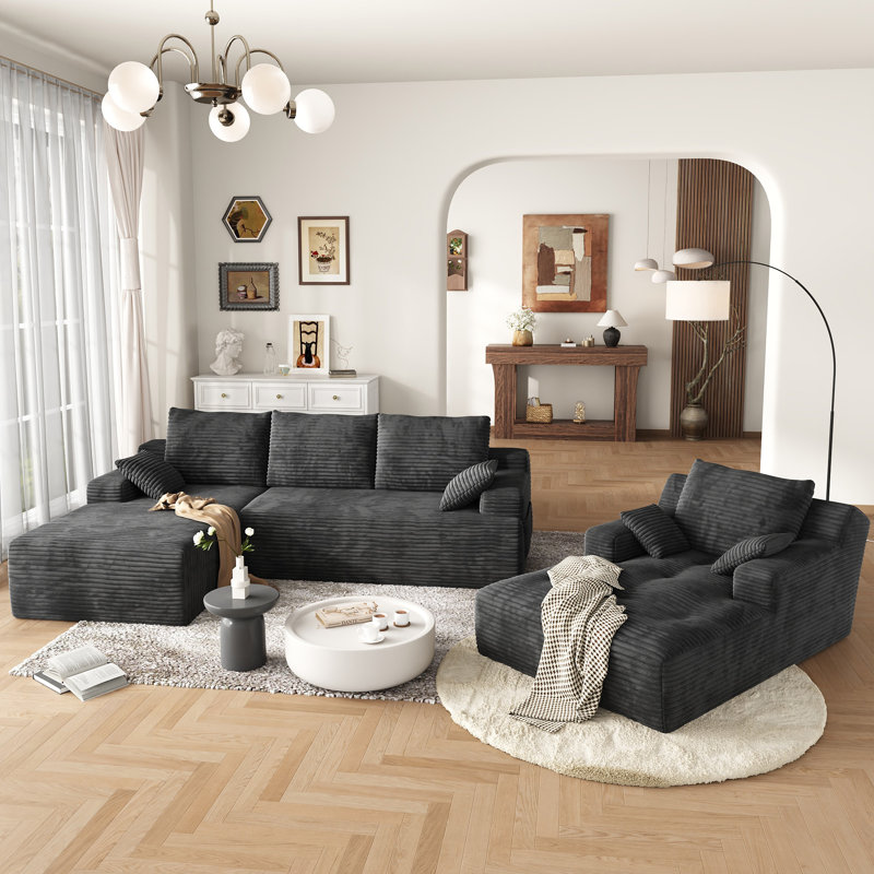 Ensemble de canapé modulaire 3 pièces, canapé Cloud en forme de L de 104 po avec méridienne surdimensionnée, assise profonde et base antidérapante, aucun assemblage requis