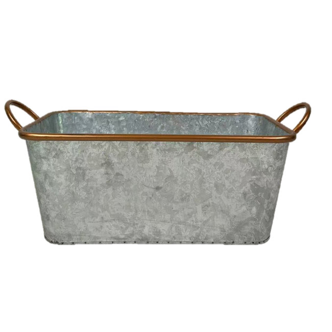 Rectangular With Copper Trim & Handles Bucket