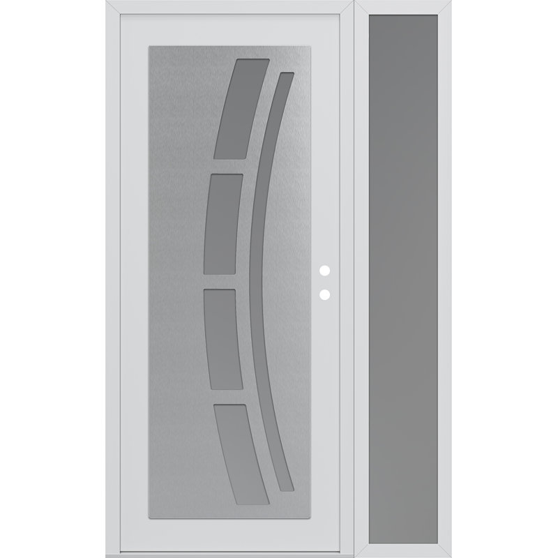 C12 à gauche 50 po X 80 po Panneau d'entrée acier argenté blanc et verre givré blanc avec porte d'entrée avant en verre givré Sidelite