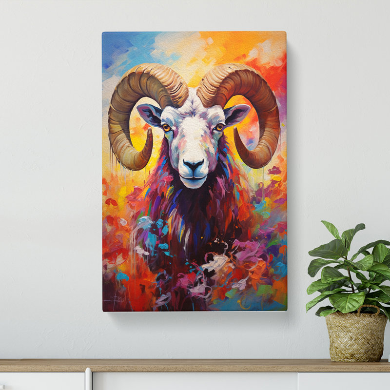 Ram Sheep Impressionism - Wrapped Canvas, 50cm H x 35cm W x 3cm D
