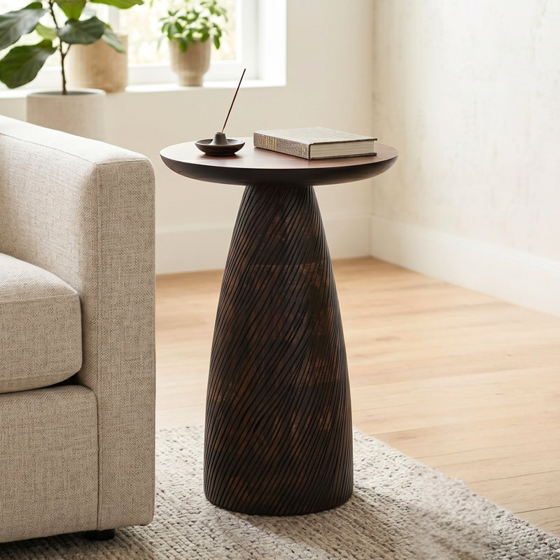 Mid-Century Farmhouse Cottagecore Round Wood Accent Drink Table, Brown