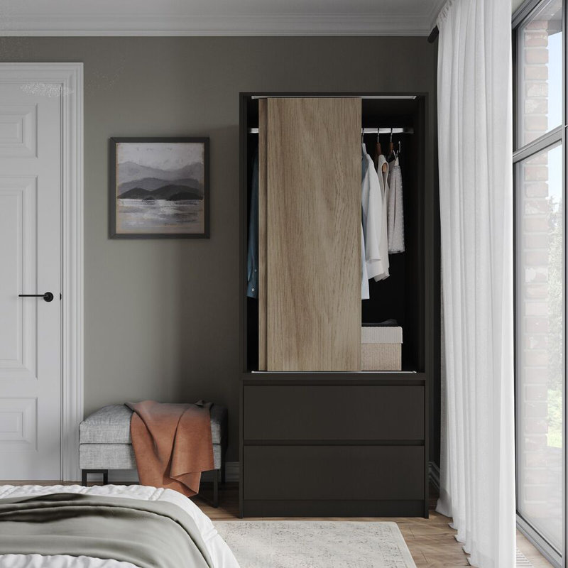 Solid Wood Wardrobe, Black/Oak