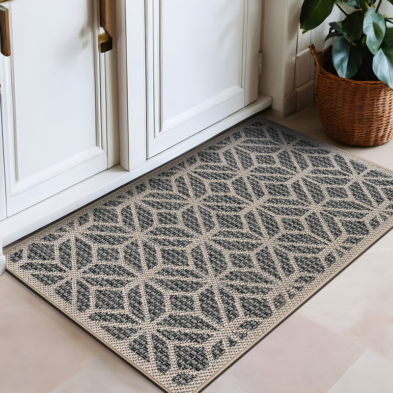 Pissouri Geometric Blue/Gray/Ivory Indoor & Outdoor Area Rug, Rectangle 2'7" x 4'