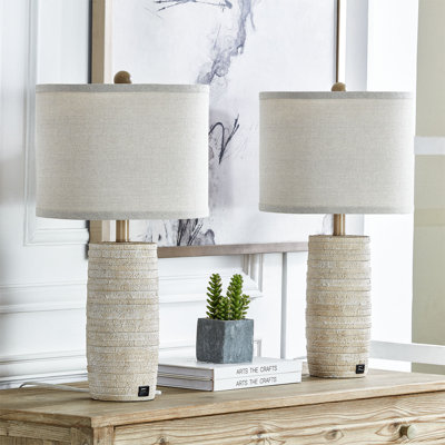  Middlebrooks 22.6" Farmhouse Resin Table Lamp with 3-Way Dimmable Light and USB Port for Living Room, Bedroom and Study