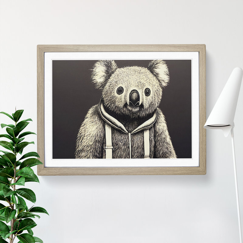 Young Koala Bear - Single Picture Frame Painting, 34cm H x 46cm W x 2cm D, Oak