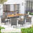 9 Pcs Patio Dining Set For 8 Table And Pe Rattan Chairs With 2" Umbrella Hole White