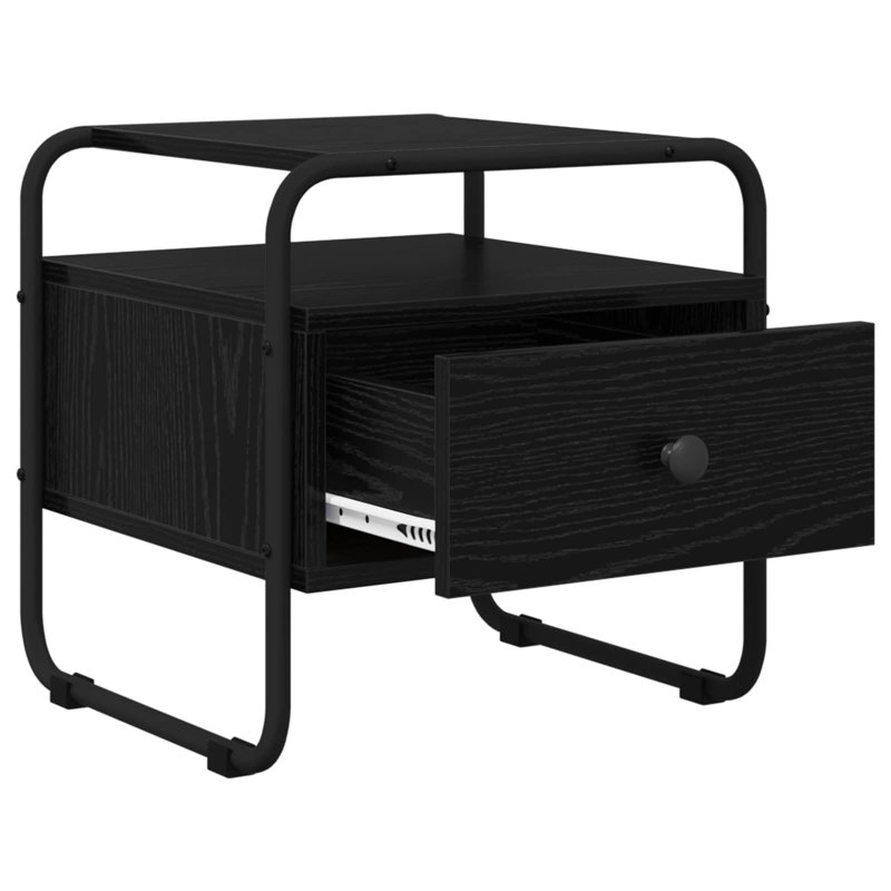 40 cm W Galvanised Steel Bedside Table, Black Oak