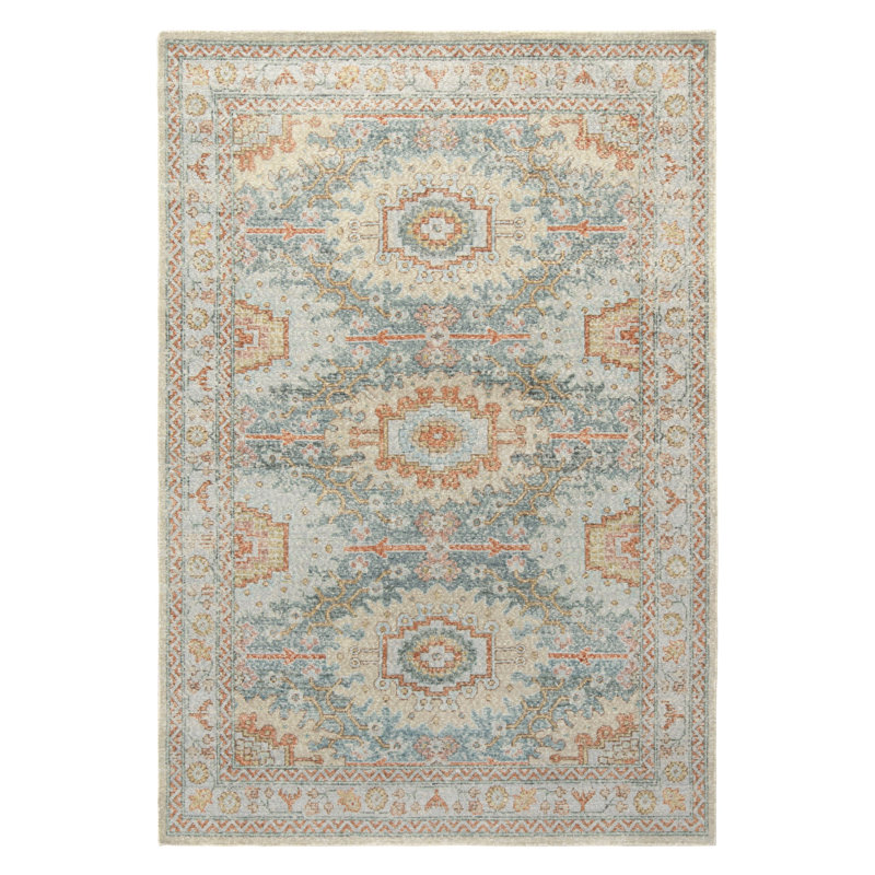 Rug & Kilim’S Distressed Classic Custom Rug, Blue, Beige Geometric Pattern, Rectangle 9' x 12'