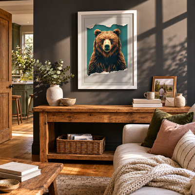 Bear Frontward Rustic - Framed Print