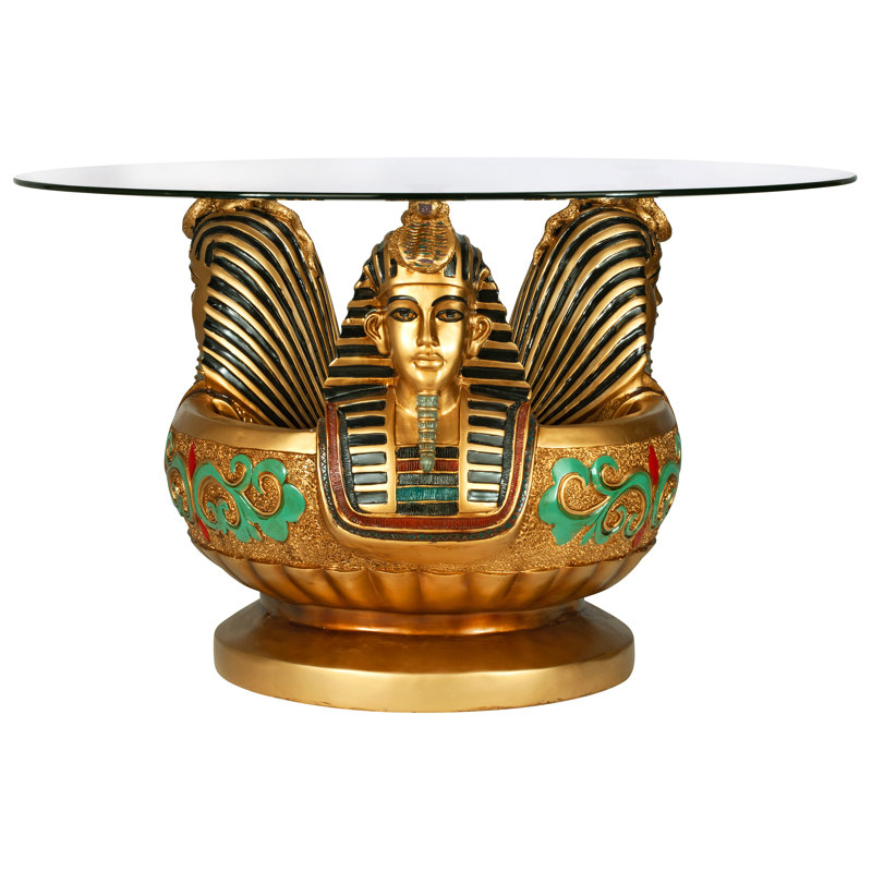 Clear Tempered Glass Round Table with Egyptian Figurine Base