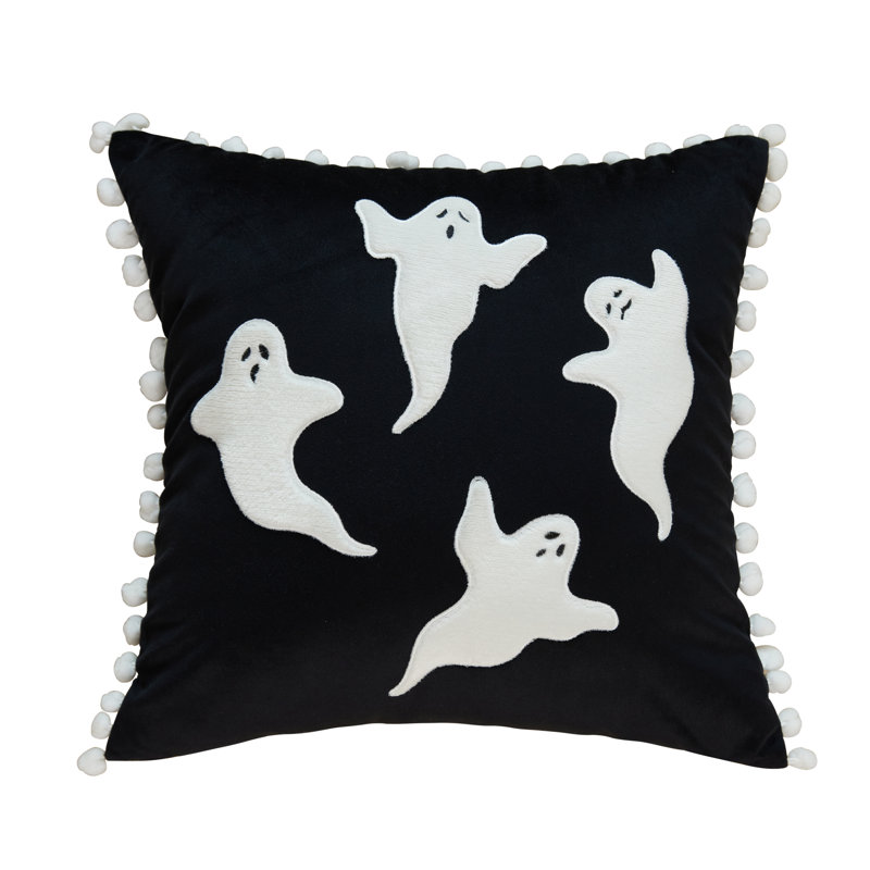 Ghosts Pillow, Black, 18"H x 18"W, Square