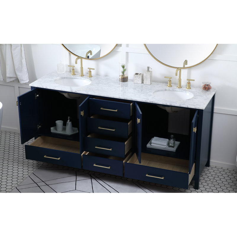 Ensemble de meuble-lavabo large 72 "Irene, Quartz Calacatta, Bleu