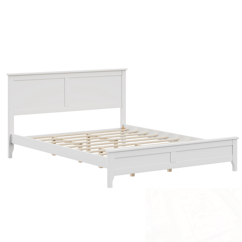 Grand lit plateforme avec support de lattes en bois robuste, Blanc, Grand lit