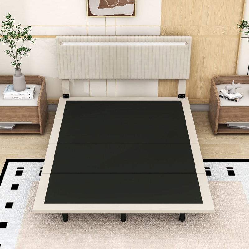 Floating Bed Frame with Adjustable LED Lights, Full, Beige