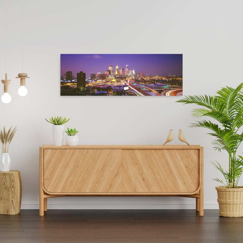 Twilight Minneapolis MN USA 1 Piece Wrapped Canvas Panoramic Wall Art, 30.48 cm H x 91.44 cm W