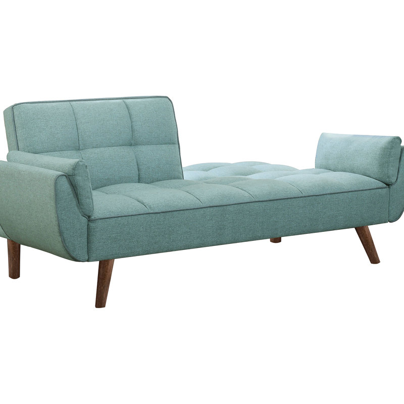 Lit turquoise avec tissu texturé, se replie facilement à plat, confortable pour les invités, biscuit rembourré d'une largeur de 34 pouces avec dossier et ressort sinueux, lit d'appoint convertible de 33 po de hauteur